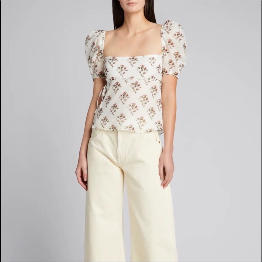 NWT Brock Collection Floral Print Square Neckline Top Size 10 Regency Style